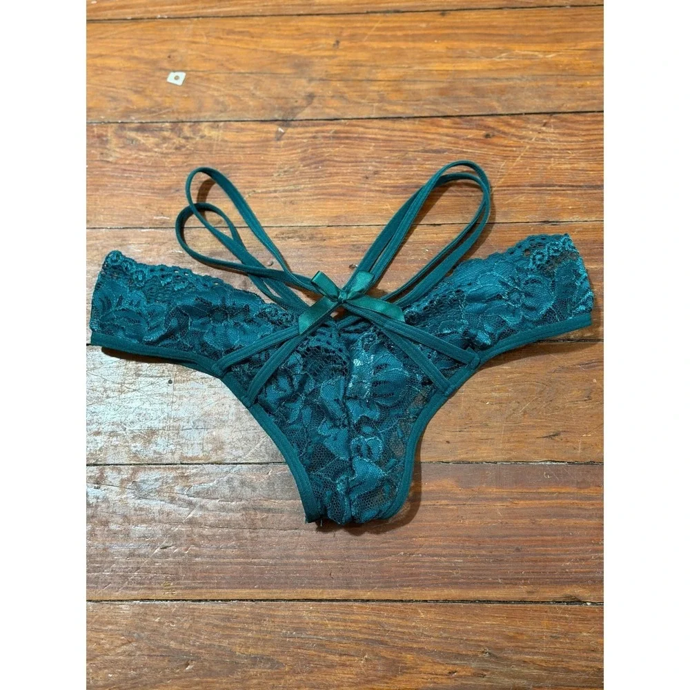 Avidlove‎ Teal Green Lace Lingerie Set Small Strappy Halter Bra and Panty Set
